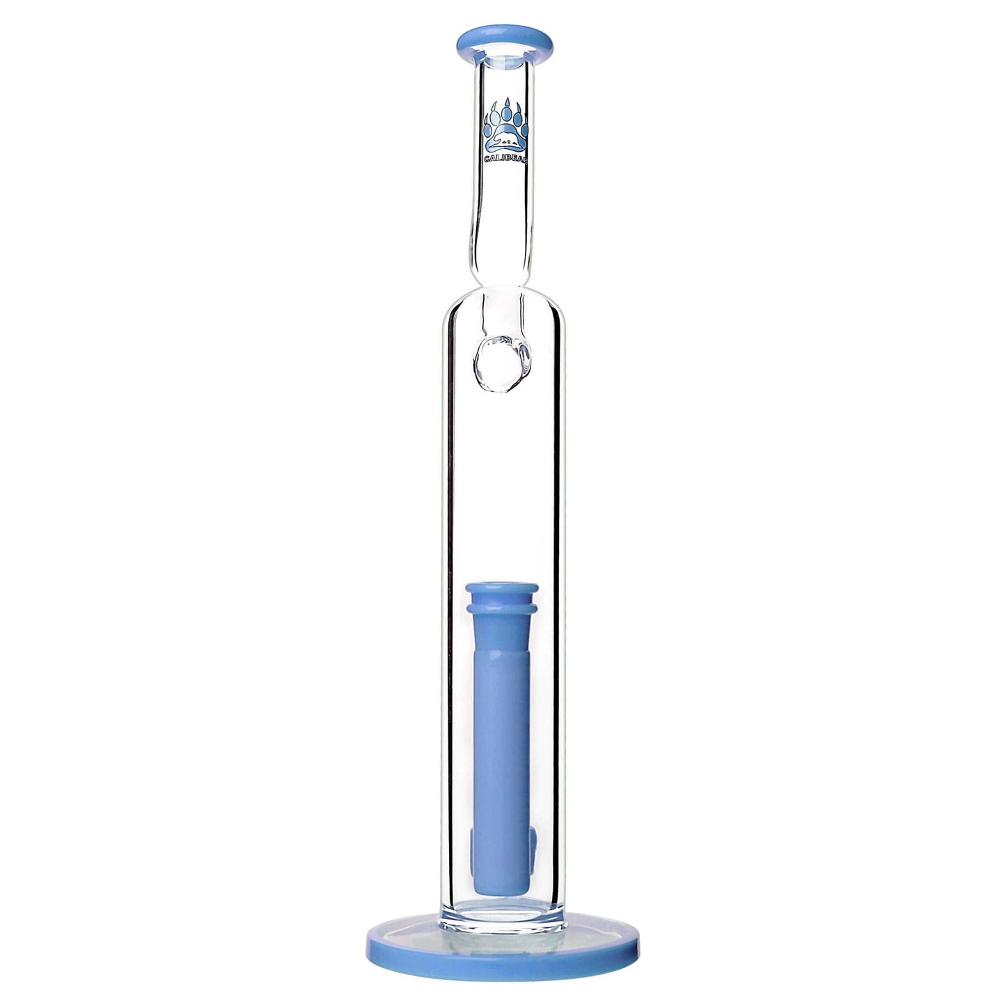 Front view of the NATTY BONG, a clear glass water pipe with a blue accent, set against a plain white background.