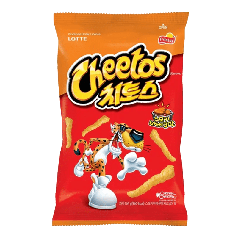 A front view of Cheetos - Smoky BBQ Snack packaging featuring bold lettering and vibrant colors.