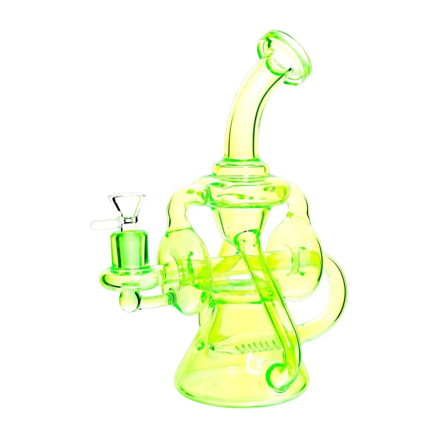 Daily High Club Bong Green Neon Recycler with Inline Percolator and Bent Neck Water Pipe