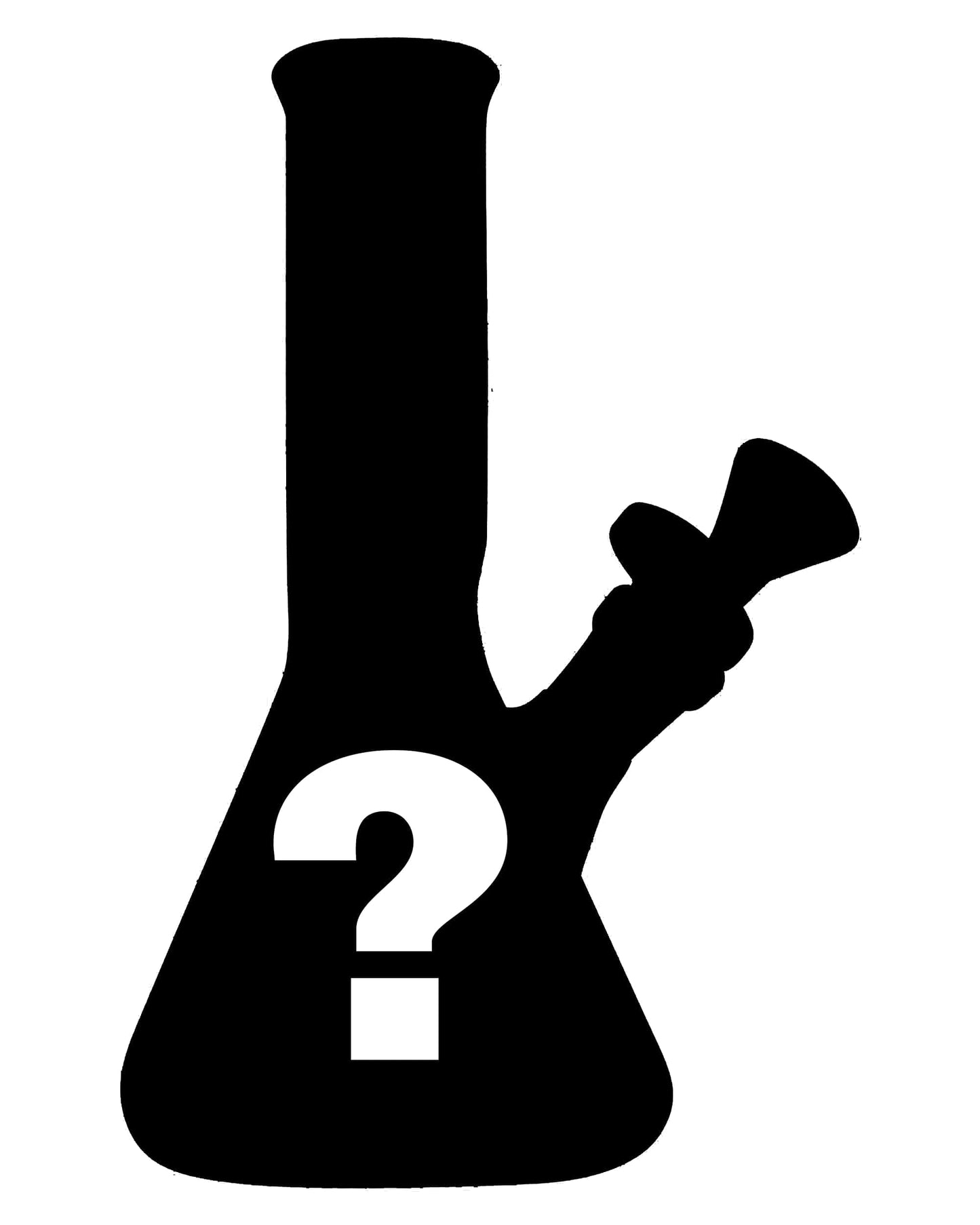 Front view of the Mystery Bong, a black silhouette of a beaker-style water pipe.