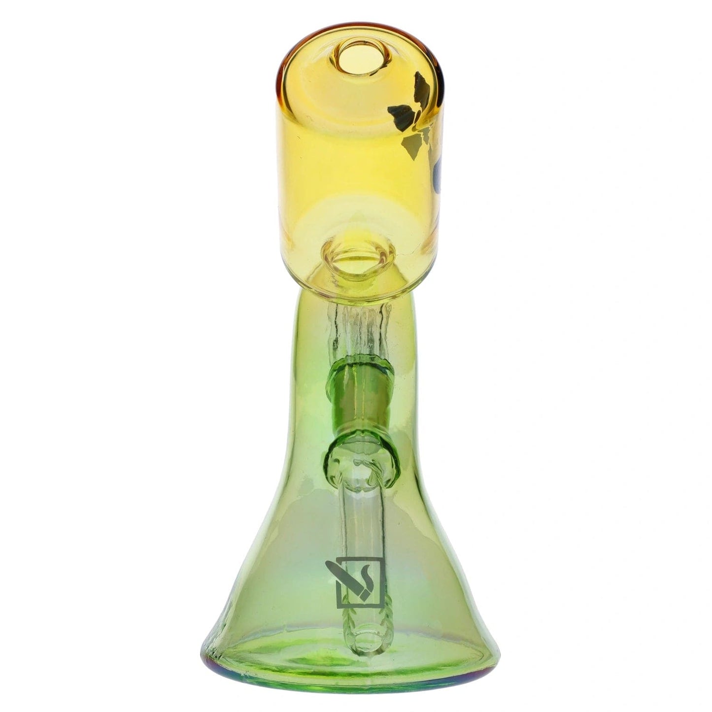 Front view of The El Primo, a green glass beaker with a flared base and a smooth, curved neck.