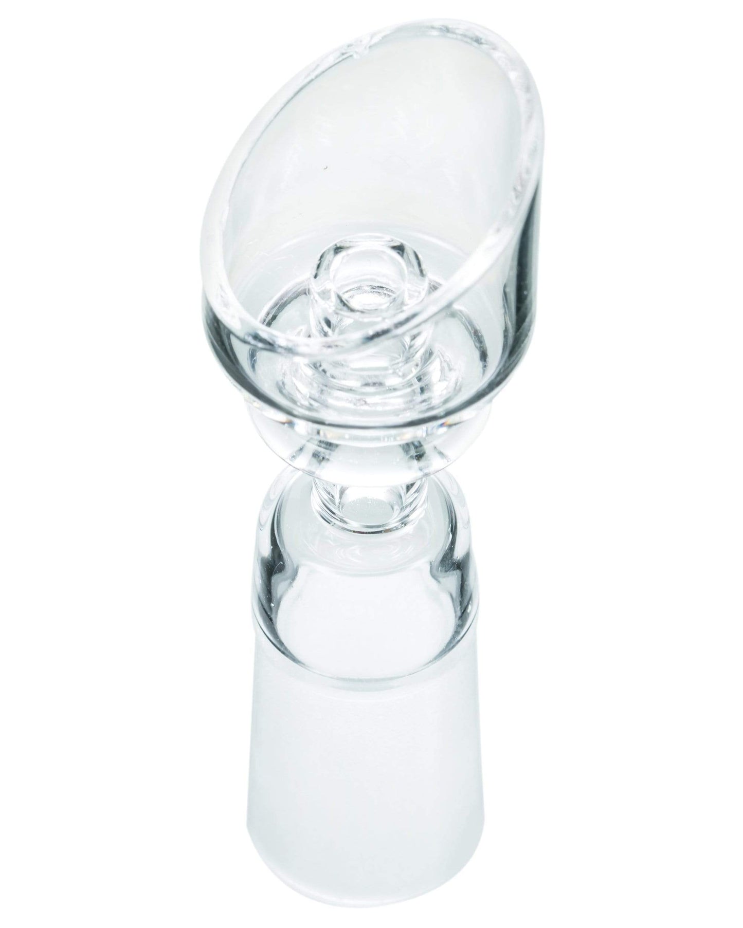 A close-up view of the Female Angled Domeless Quartz Nail, showing its clear, angled design and smooth quartz construction.