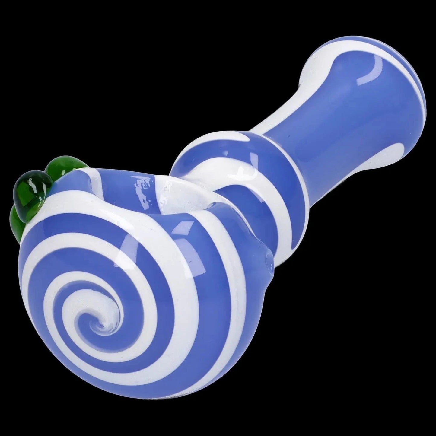 A side view of the 4.5-inch Swirl Color Tube Pipe, featuring a blue and white swirled glass design.