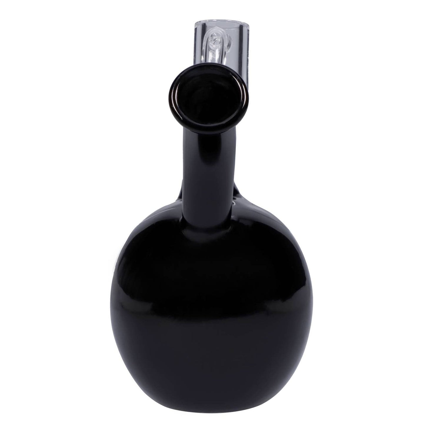 Front view of the DHC Originals October 2023 Black Skull Bong, showcasing its dark glass form against a plain white background.