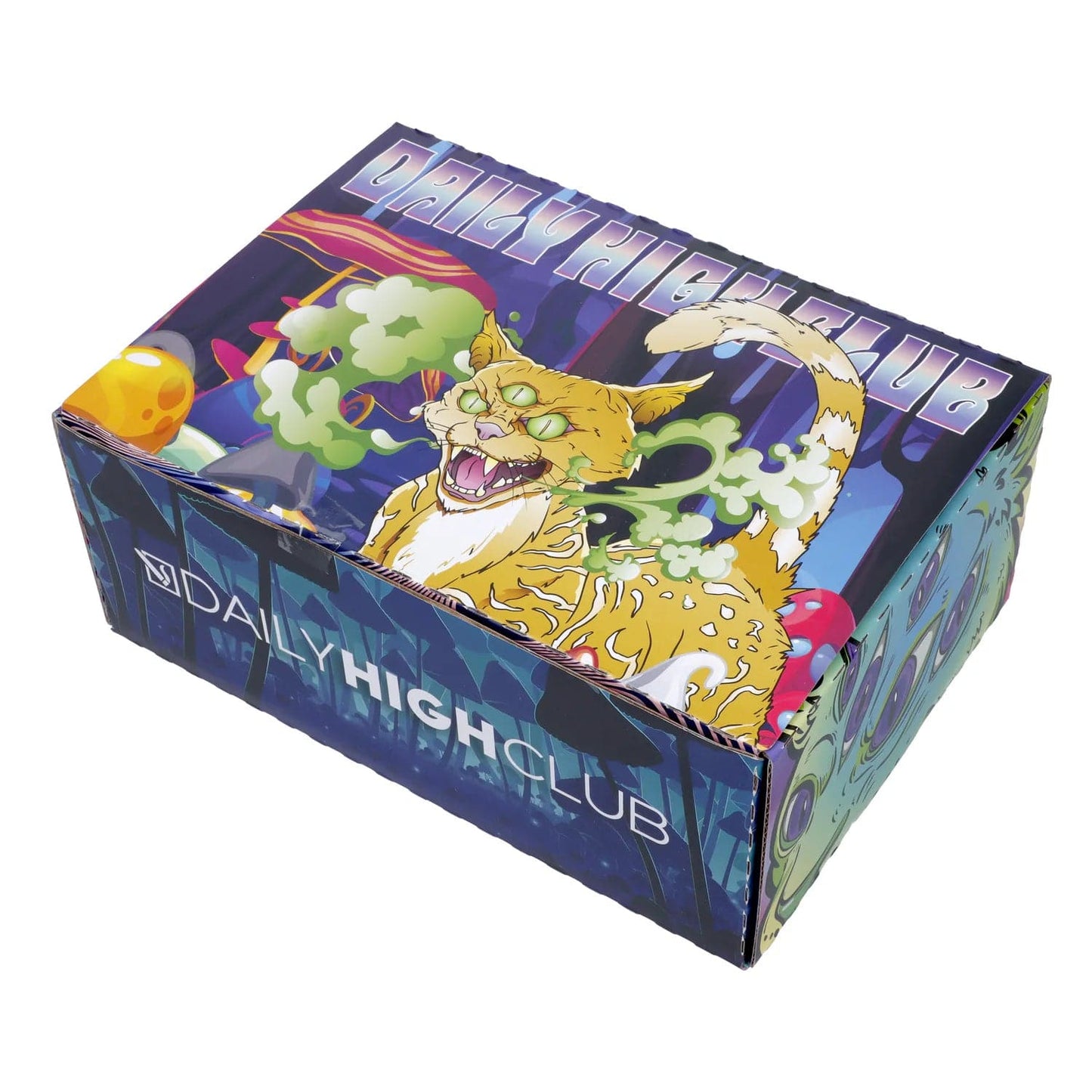 Front view of the “Psychedelics Multiverse” Smoking Box, decorated with vibrant, swirling psychedelic artwork.