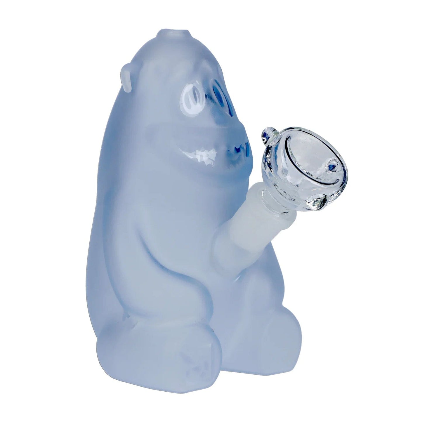 Front view of the DHC Originals Yeti Bong 🐻, a white ceramic water pipe with a bear-shaped base.