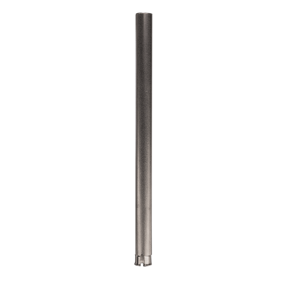 A straight-on view of The M Condenser Assembly with Mouthpiece, showing the metallic finish and simple cylindrical form.