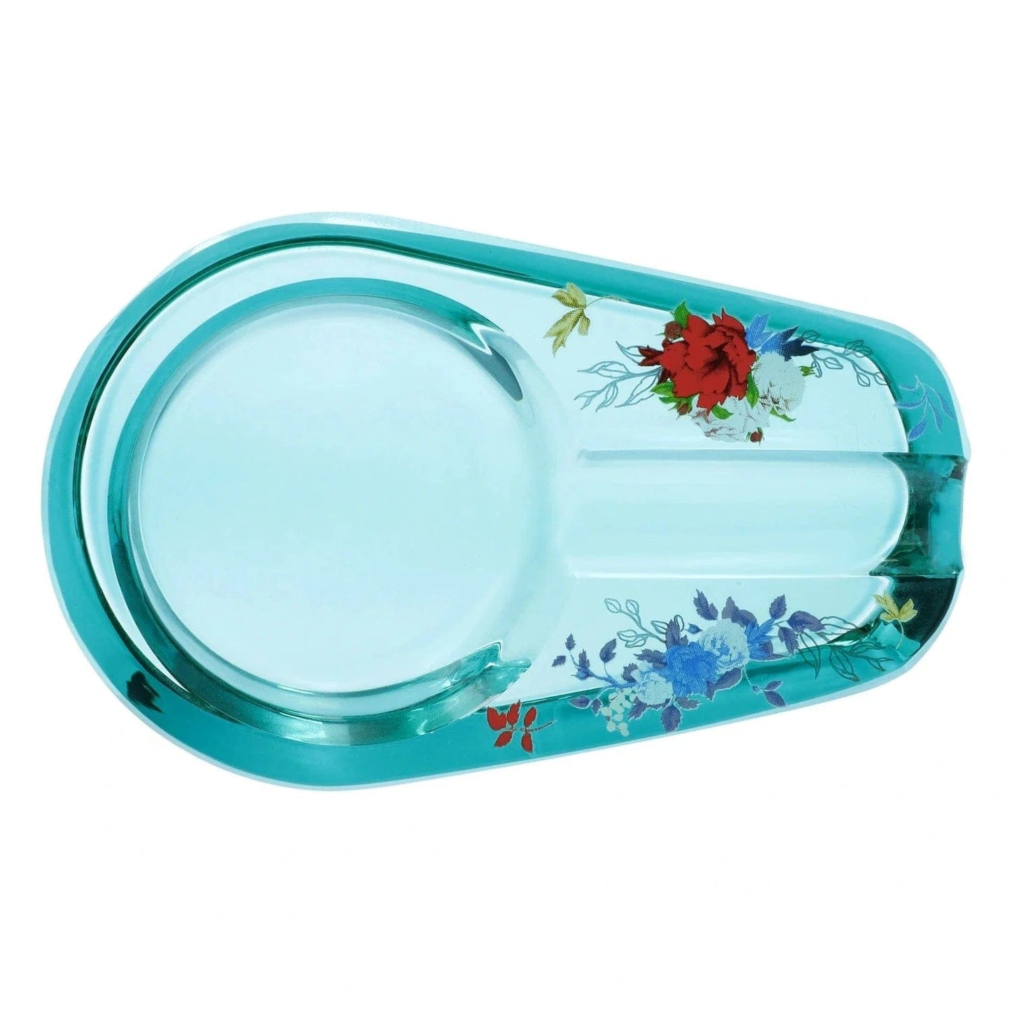 Overhead view of the Floral Lush Ashtray, displaying a floral pattern against a pale background.
