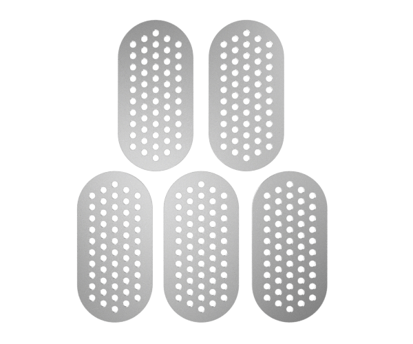 A top-down view of the G Pen Dash+ Mouthpiece Filter Screens, 5-Pack, displayed as a set of small, circular filters on a white background.