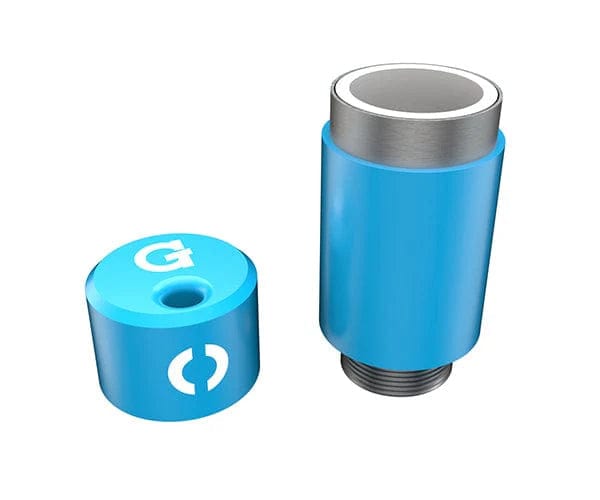 Front view of the G Pen Connect Tank, a blue glass tank positioned on a white background.