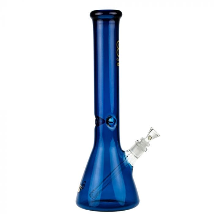 A front view of the Glasscity Limited Edition Cobalt Blue Beaker Ice Bong, showing its smooth, blue glass construction and classic beaker shape.