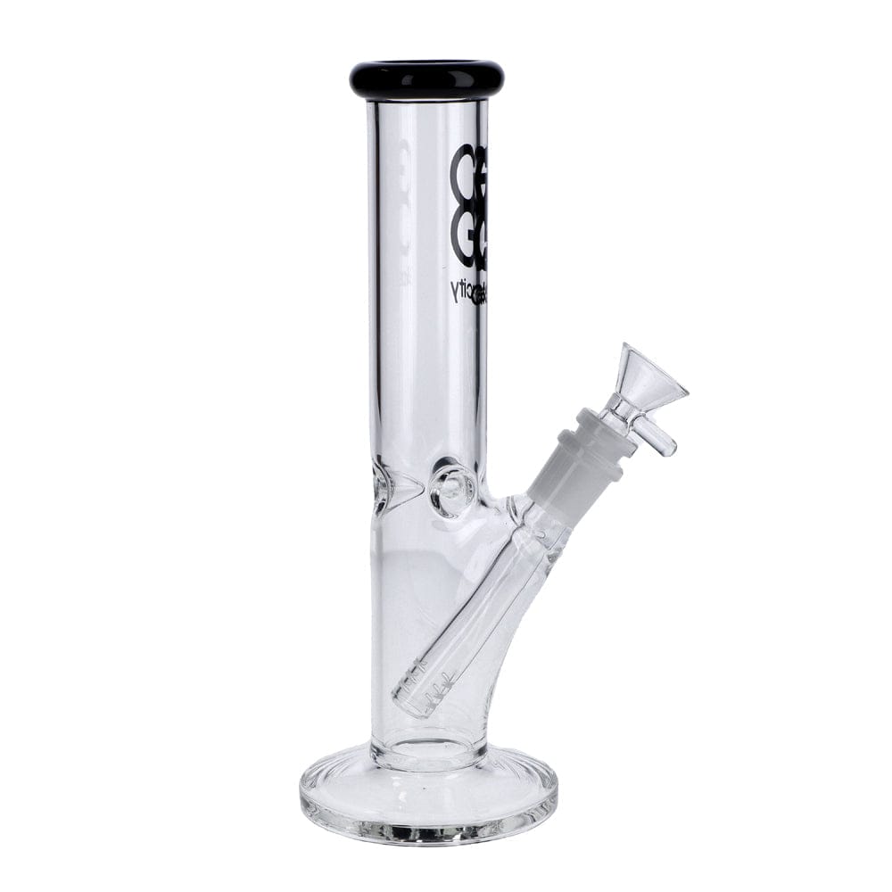 A front view of the 10-inch Glasscity Straight Cylinder Ice Bong, showcasing its clear glass construction and simple cylindrical shape.
