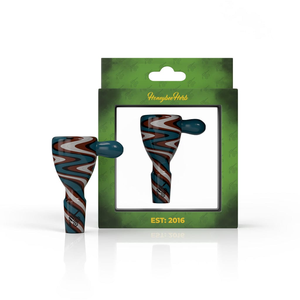 Front view of the WIG WAG STRIPPED BONG BOWL PIECE, showcasing a colorful, striped glass piece against a plain white background.