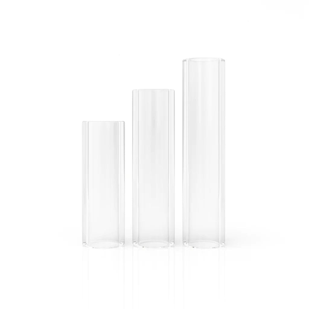 A studio shot of the Quartz Pillars 3 Pack, showcasing the clear, cylindrical structures against a plain white background.