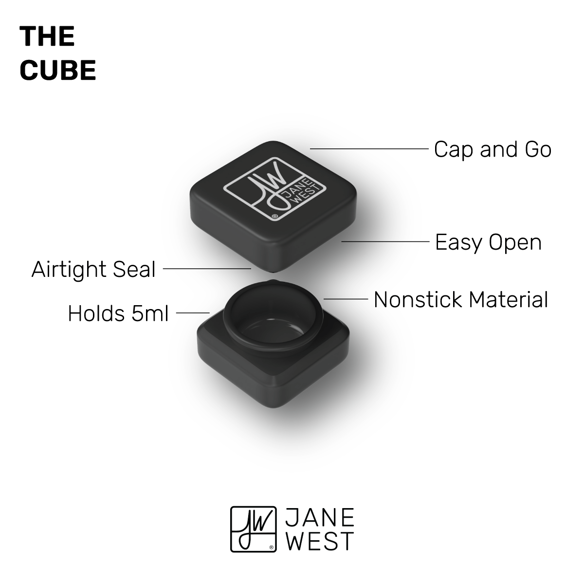 Front view of The Cube, a sleek, minimalist object with a branded logo against a dark background.