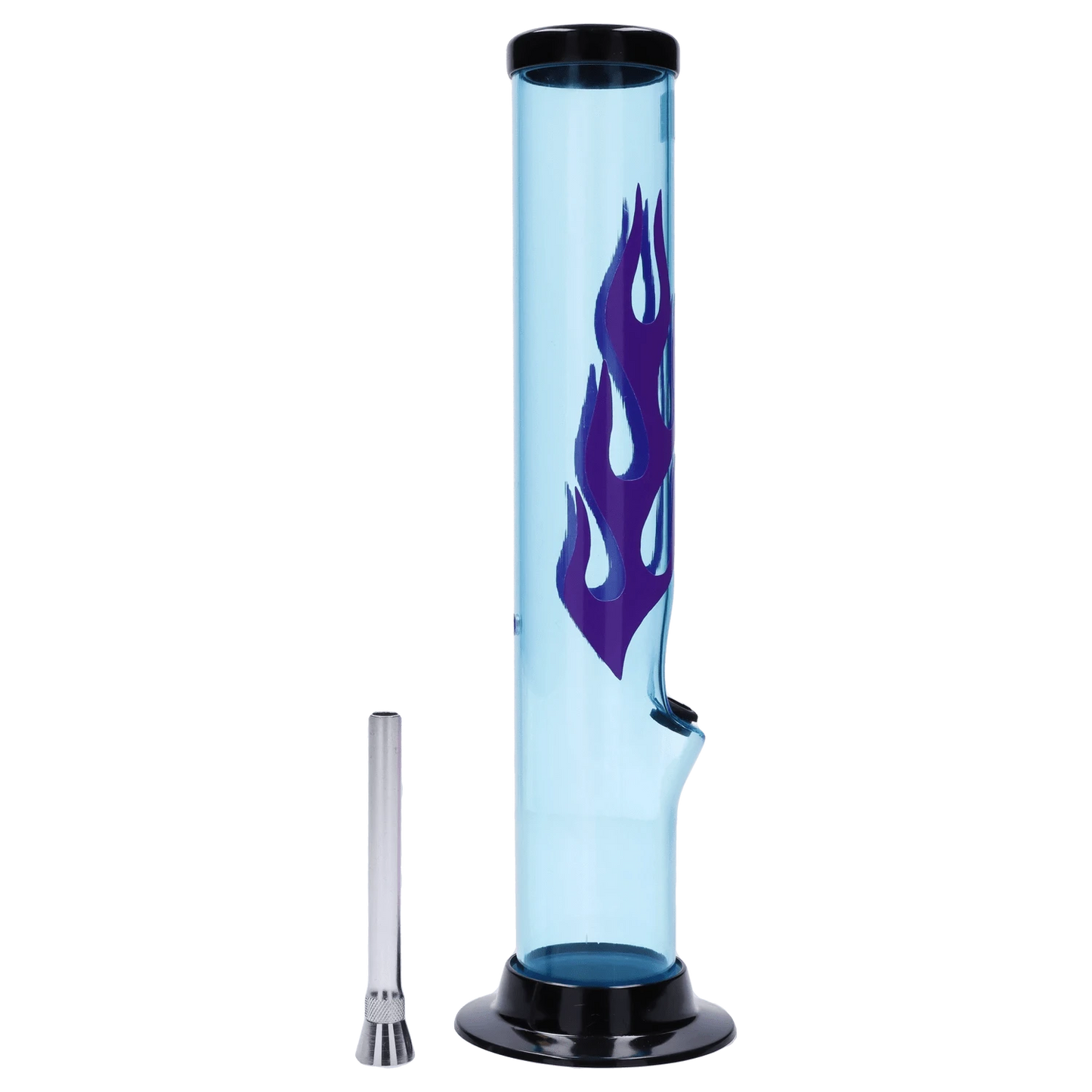 JM Plastic Water Pipe Light Blue JM Plastics Flame Straight Tube with Carb Hole Acrylic Water Pipe - 12 in.