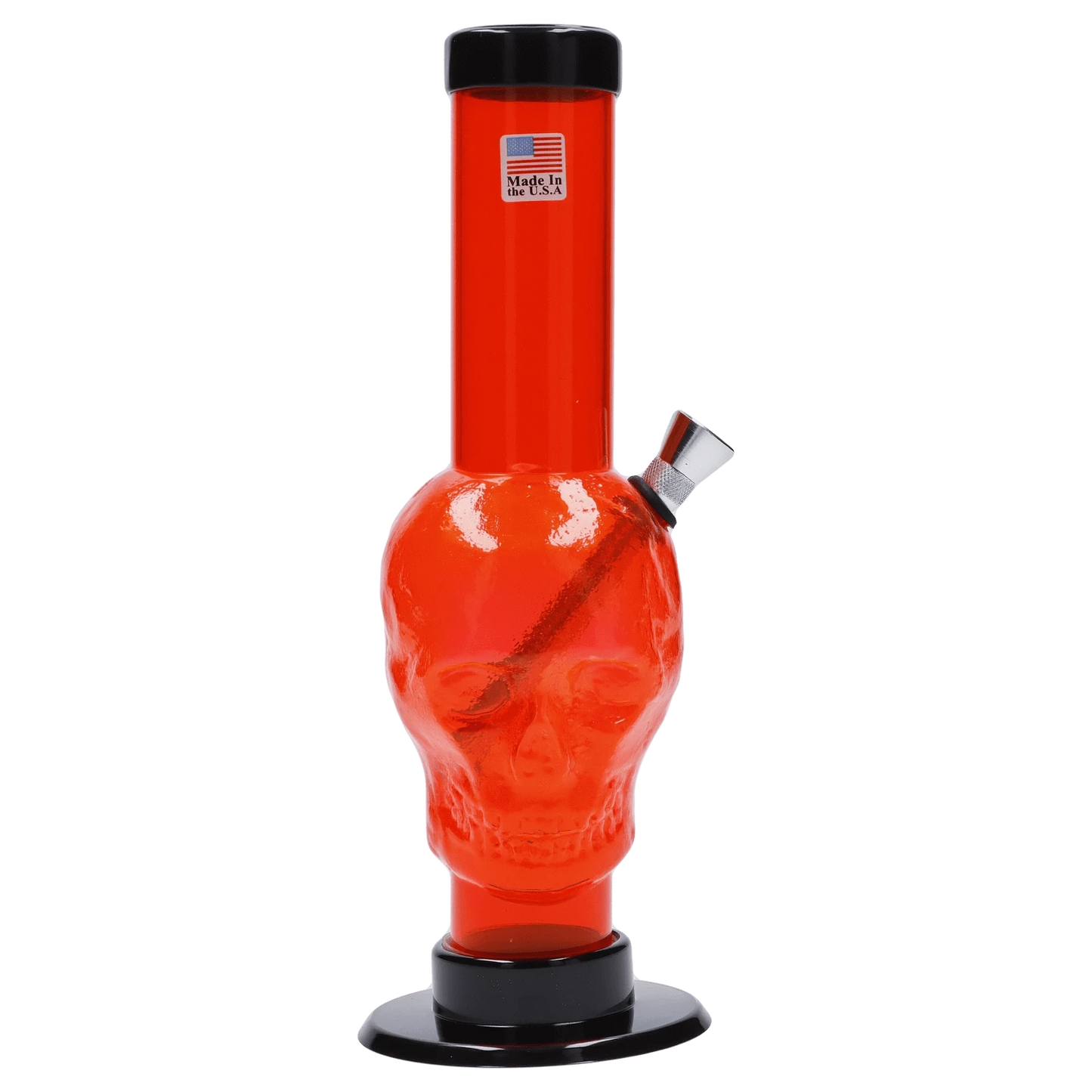 JM Plastic Water Pipe Orange JM Plastics Skull Base with Carb Hole Acrylic Water Pipe - 9 in.