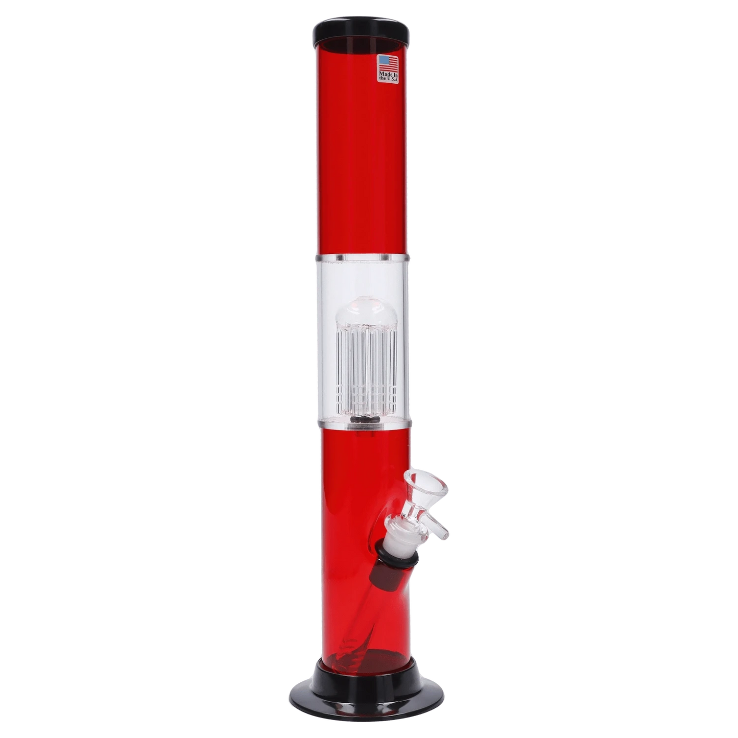 JM Plastic Water Pipe Red JM Plastics Straight Tube with Glass Perc Acrylic Water Pipe