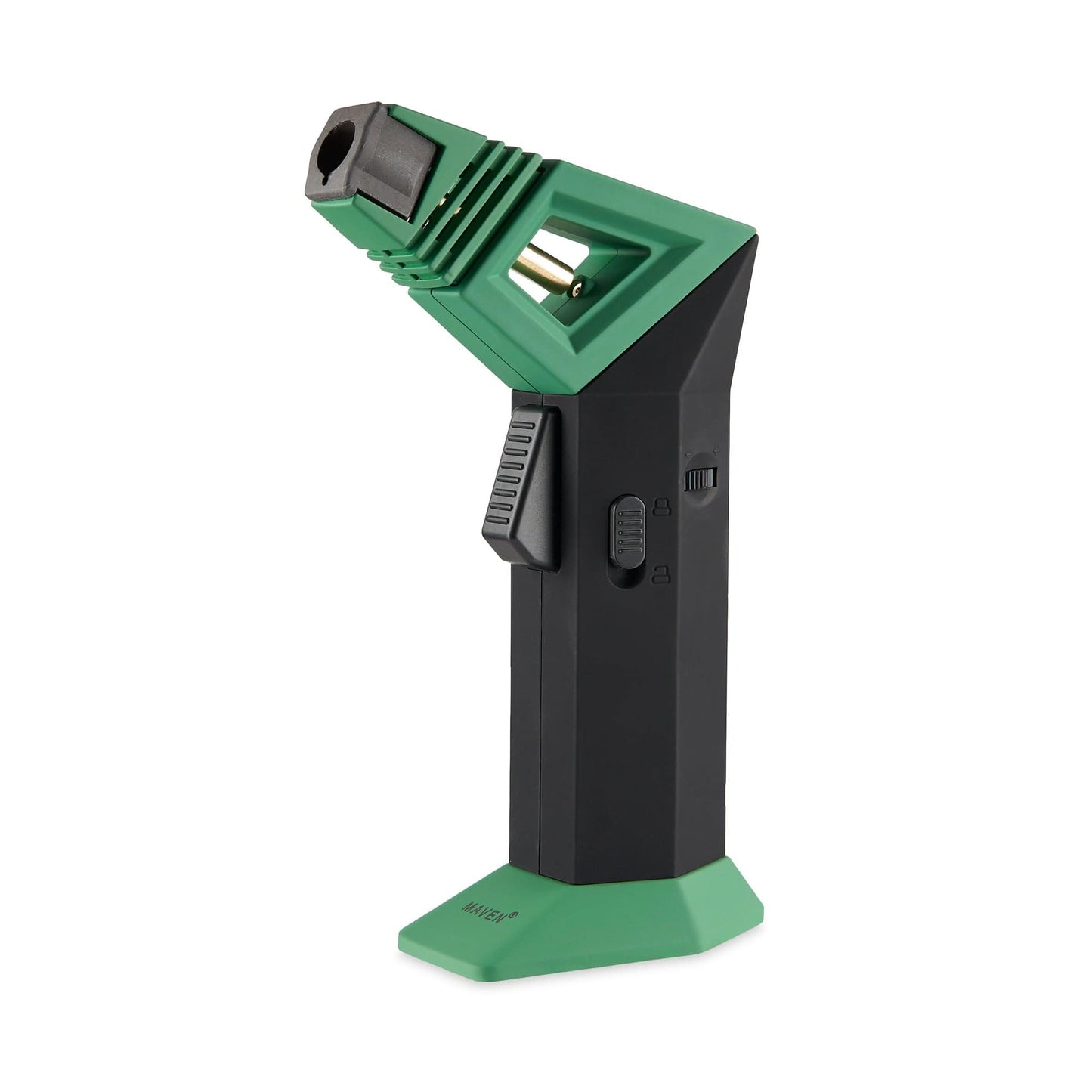 Green and black electronic dab torch for vaporizing cannabis concentrates.