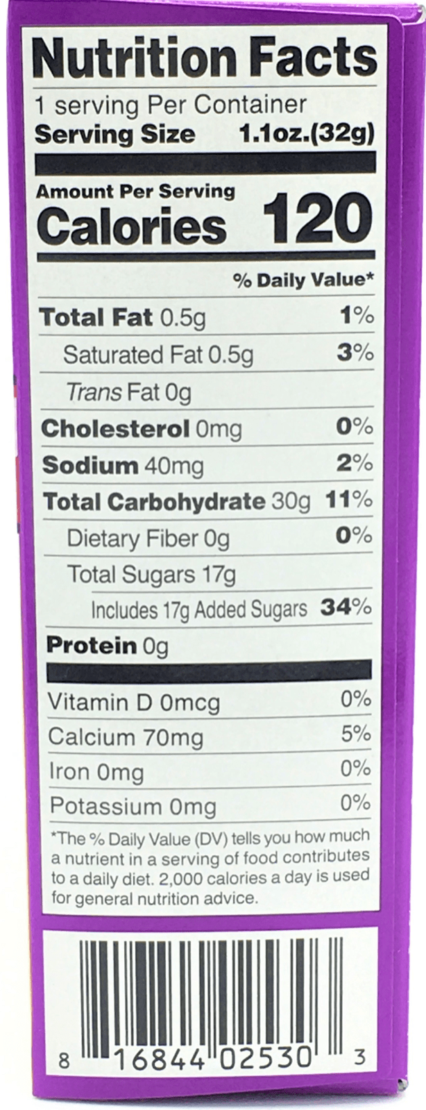 Front view of the “DIY Candy Making Kit - Tanoshii Ramen” nutrition facts label, listing daily values for calories, fats, and carbohydrates.