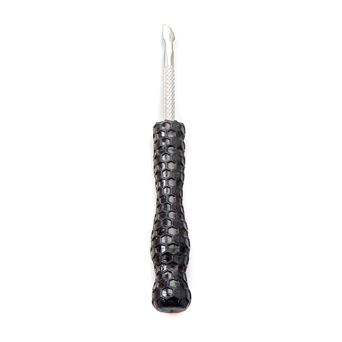 A close-up view of the Resin Honeycomb Handle Dab Tool, showcasing its textured handle and slender metal tip.