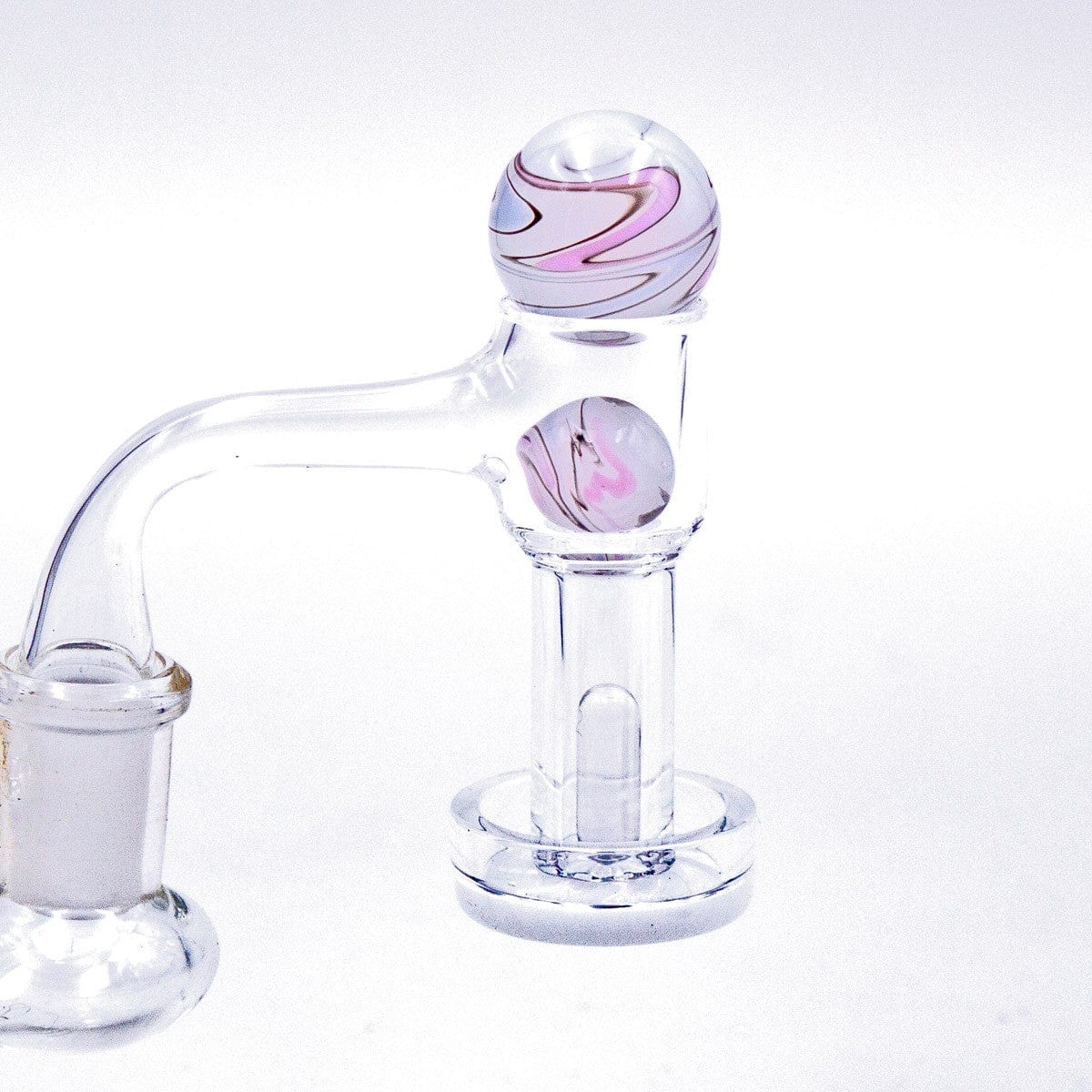 A front view of the Marbled White Glass Terp Slurper Set, showcasing the white marbled glass design and rounded base.