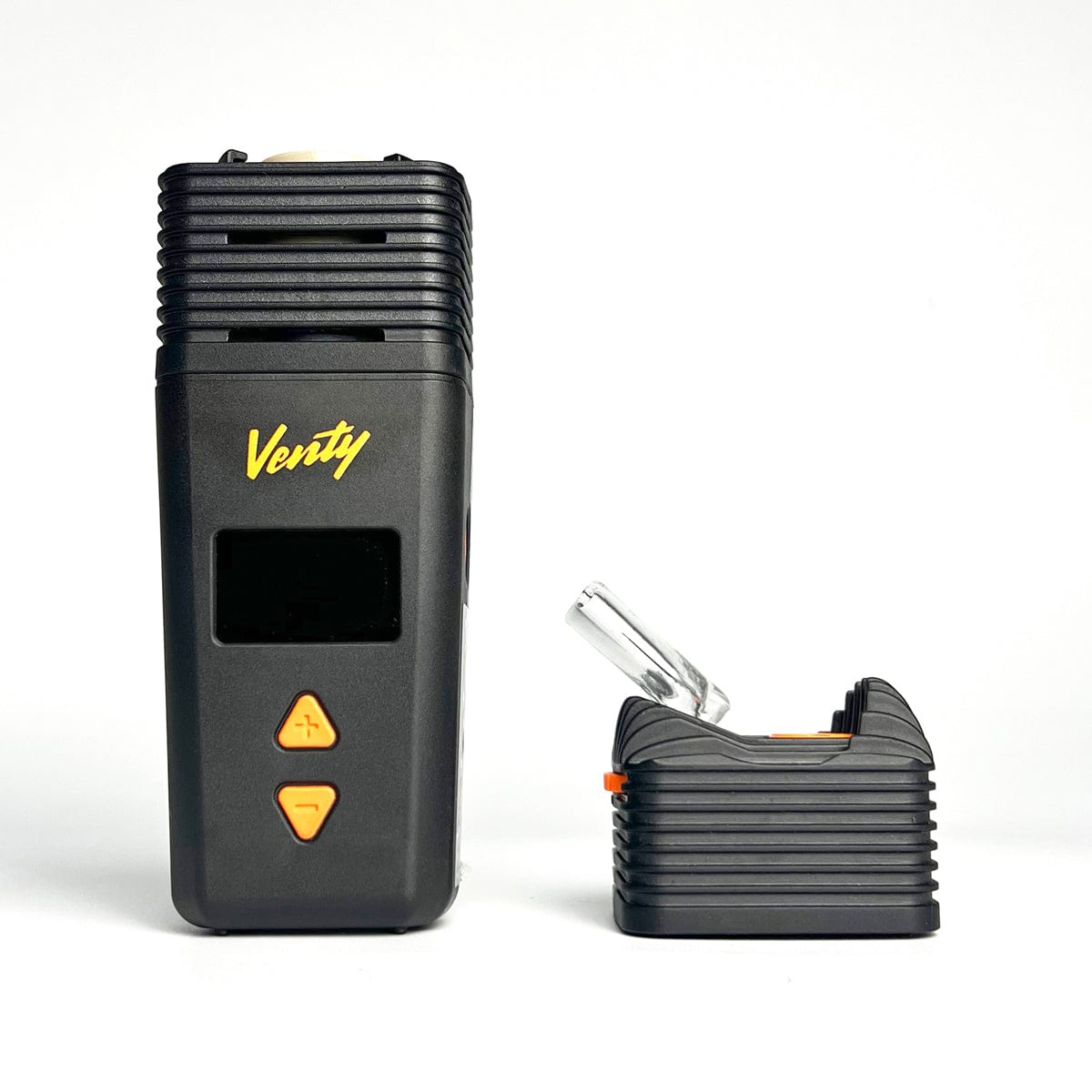 A close-up shot of the Venty Vaporizer Glass Mouthpiece, showing its dark, sleek shape against a plain white background.