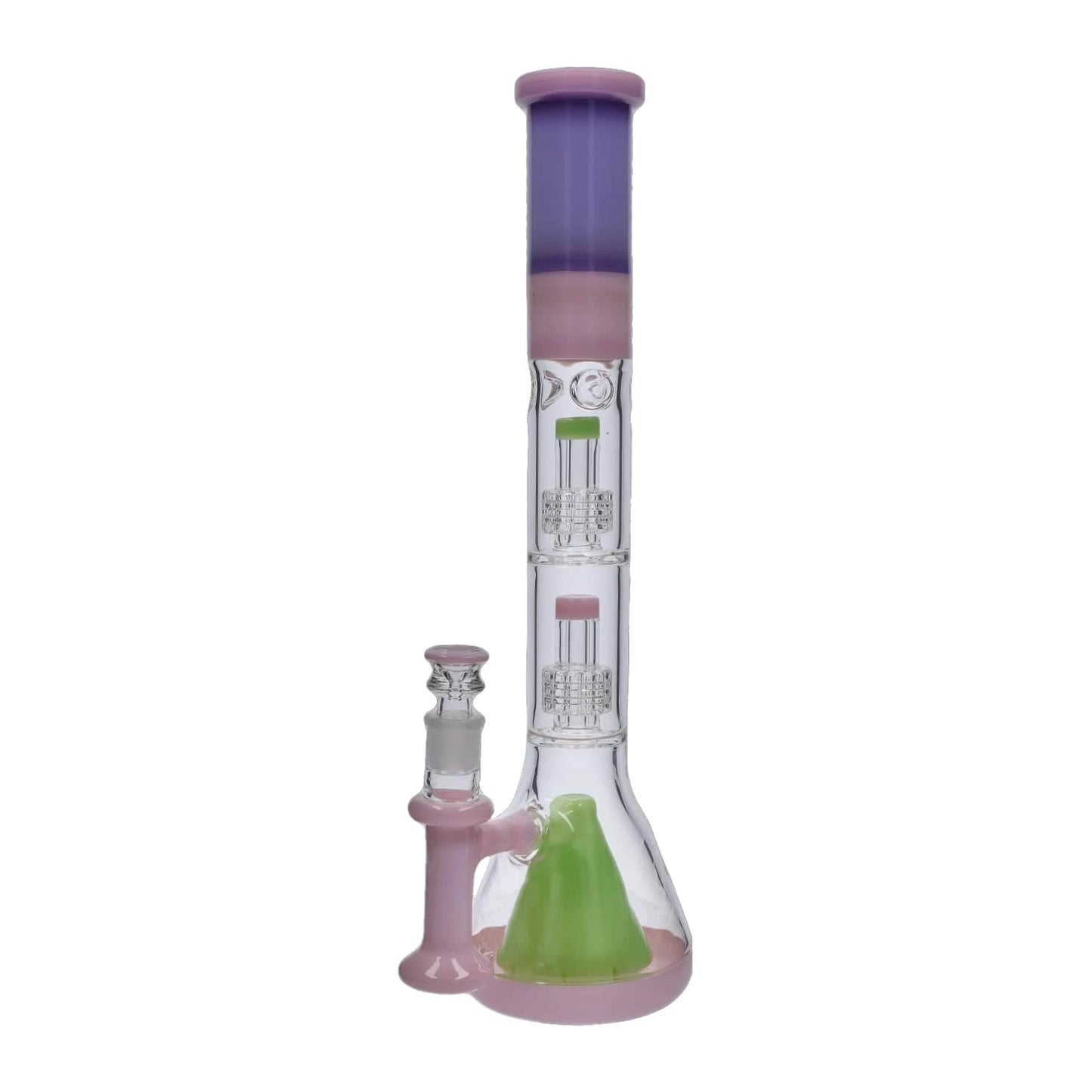 DHC Generic Water Pipe Milky Pink+ DHC Retro Pastel Beaker with Dual Tree & Pyramid Perc Water Pipe - 19.7 in.