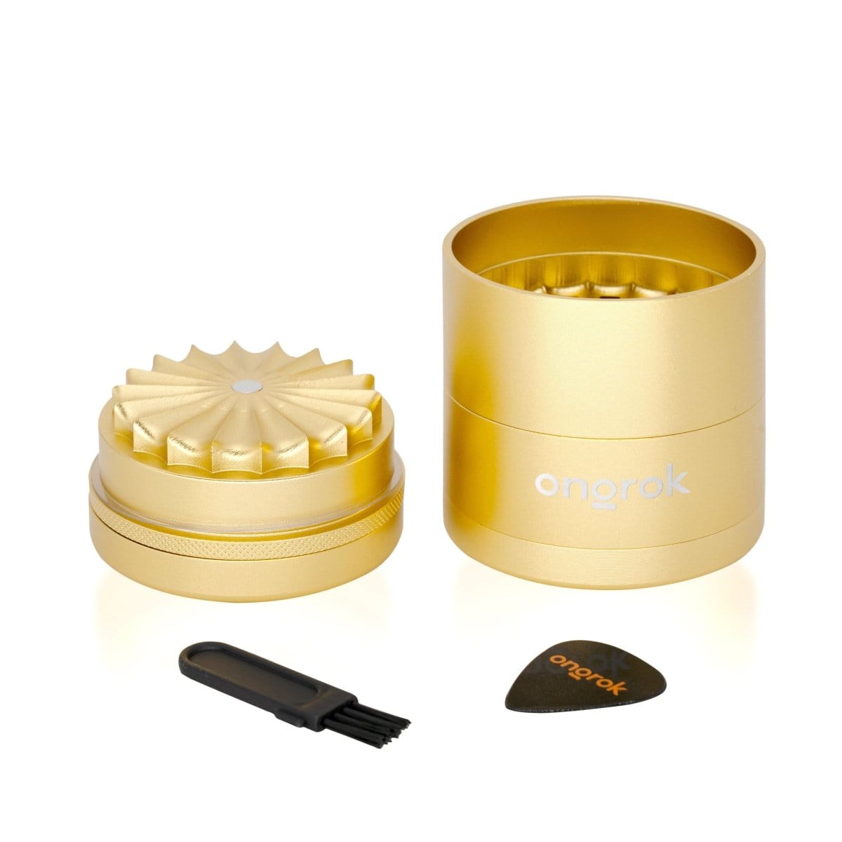 ONGROK USA Gold 5 Piece, Flower Petal Toothless Grinder with Storage