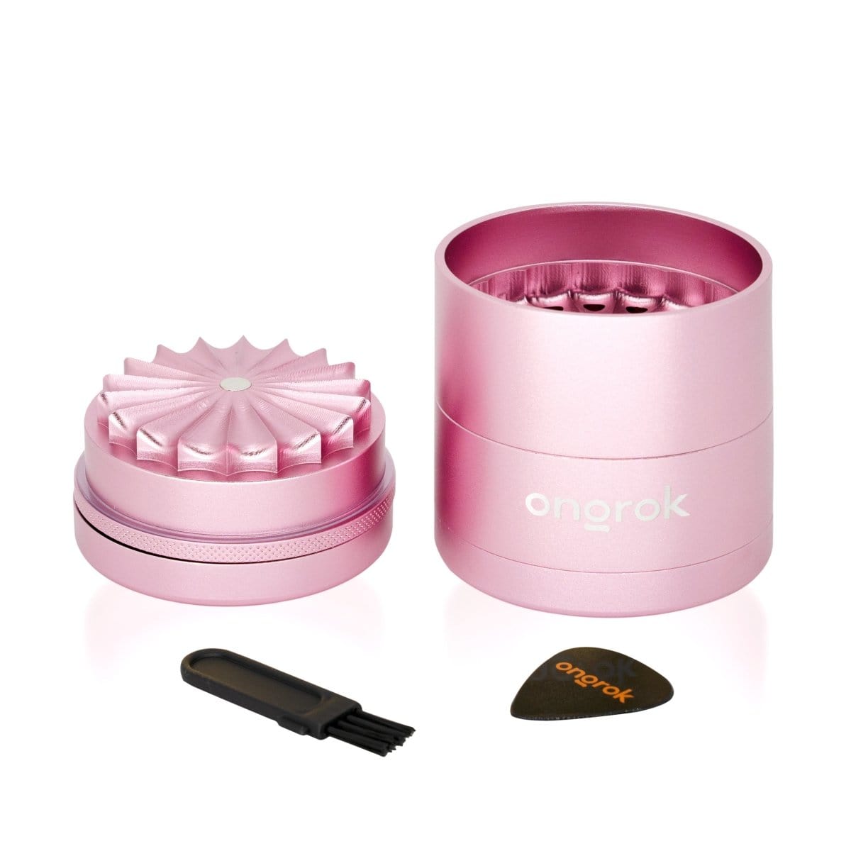 ONGROK USA Pink 5 Piece, Flower Petal Toothless Grinder with Storage