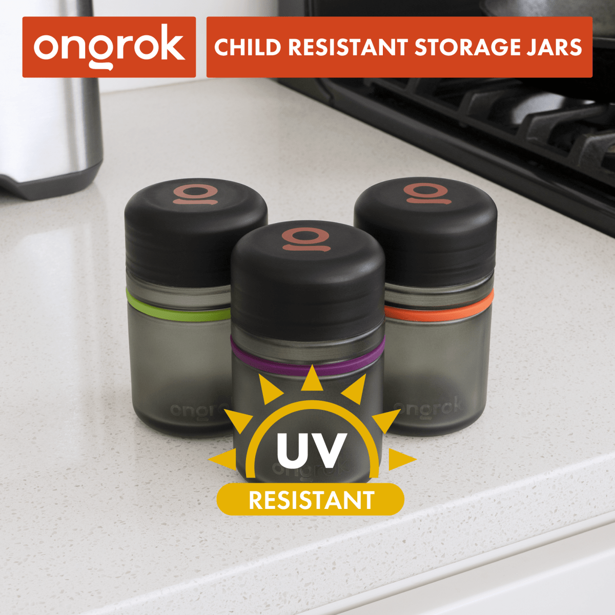 ONGROK 3 Pack Child Resistant Glass Storage Jar | 3 Pack, 180ml