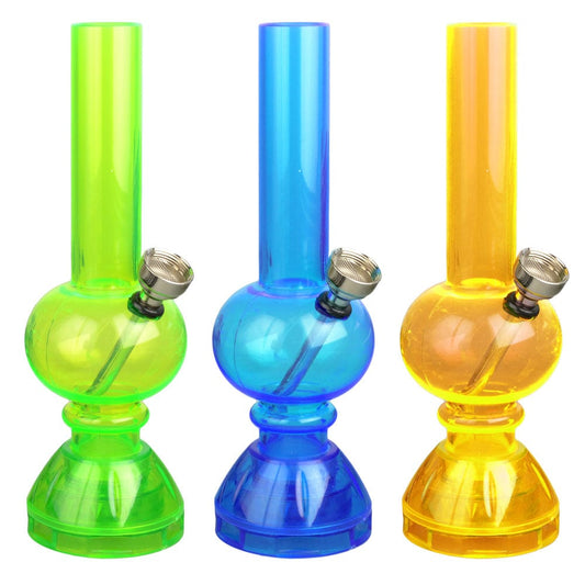 Daily High Club Bong Mini Acrylic Water Pipe w/ Grinder Base- 6.75" / Colors Vary