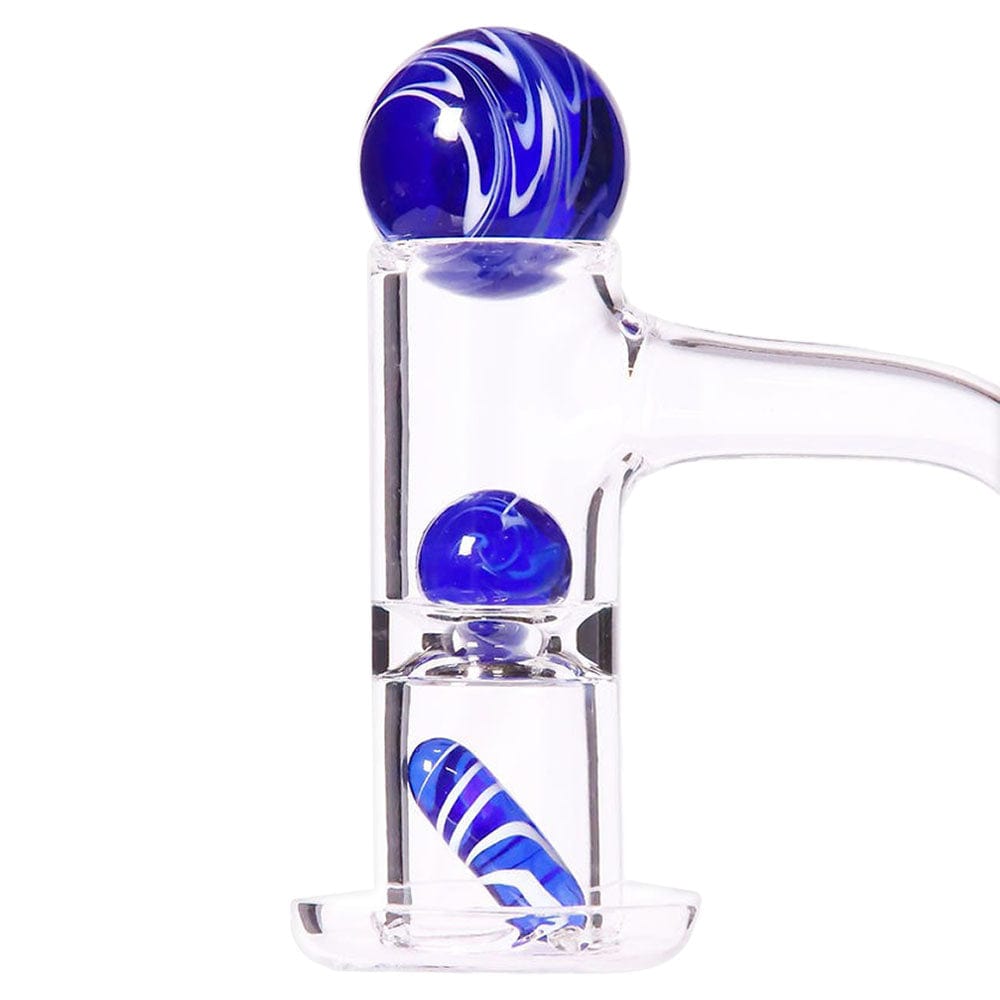 Front view of the Pillar Set - Blue, showcasing a clear glass set with a curved design and blue accents.