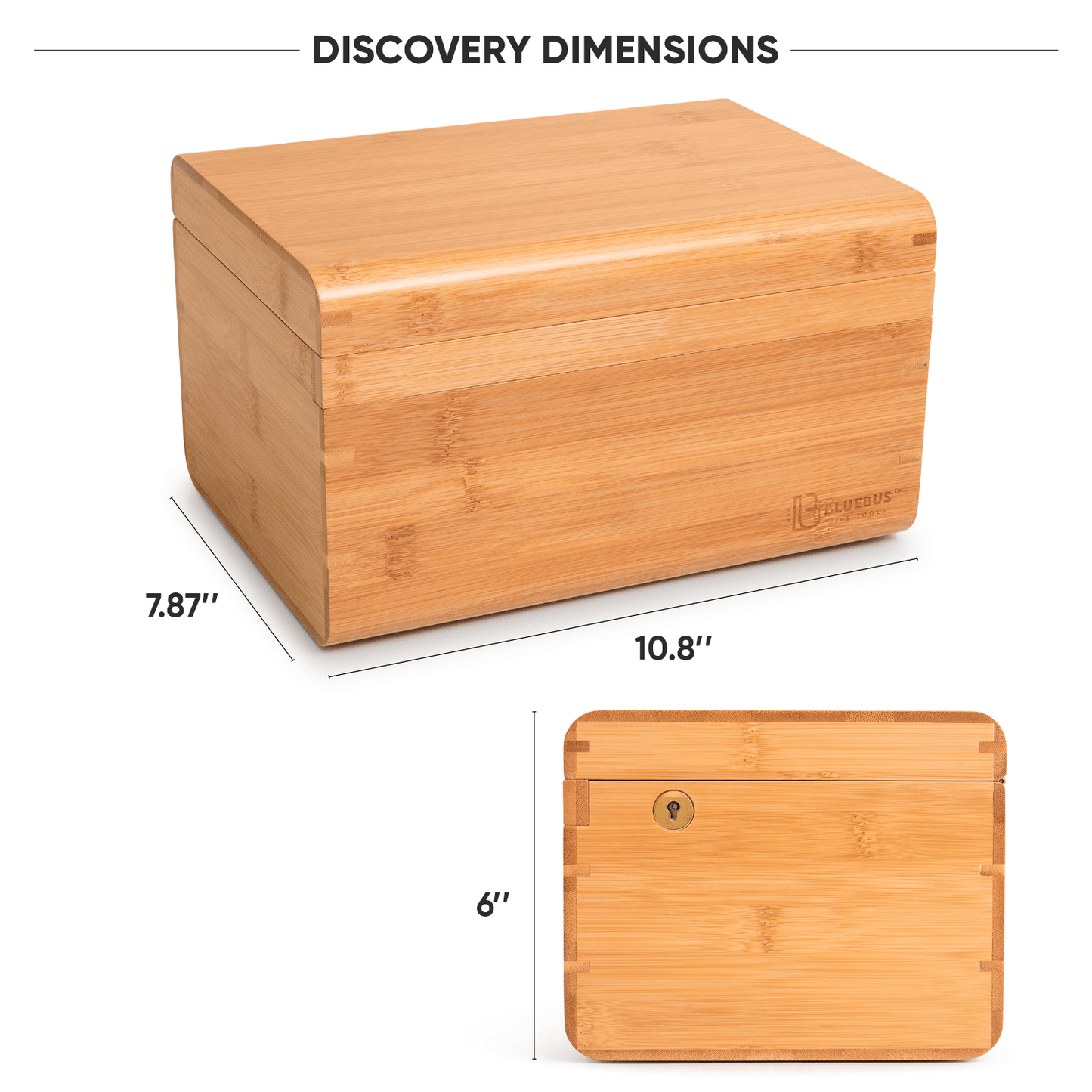Front view of the Blue Bus DISCOVERY Storage Box, showing its wooden construction and simple rectangular shape.