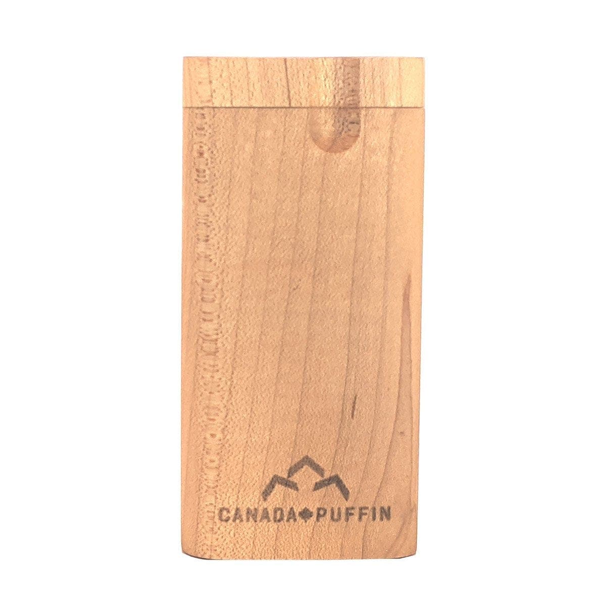 A close-up shot of the Canada Puffin Banff Dugout and One Hitter, revealing its compact, wooden design in a front-facing view.