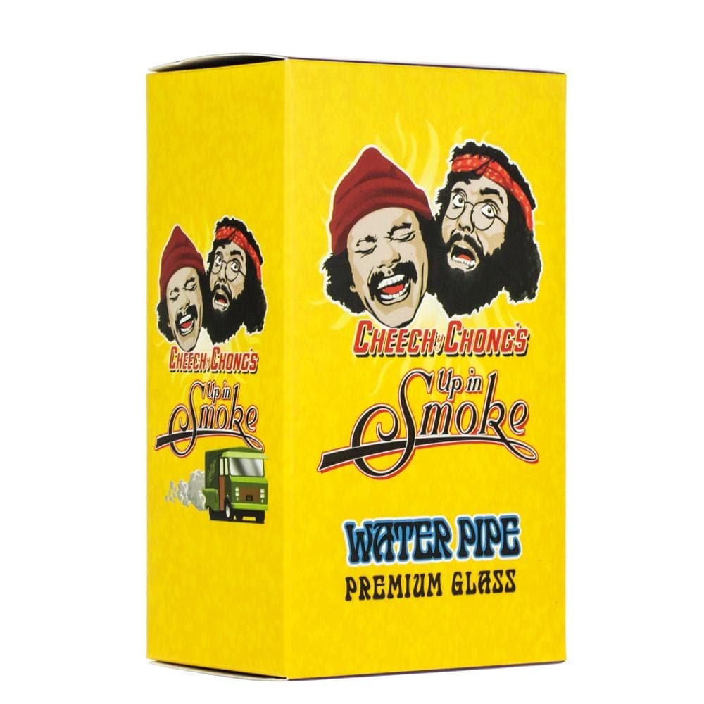 A front view of the "4" Mini Water Pipe by Cheech & Chong’s, featuring colorful cartoon faces on a white background.