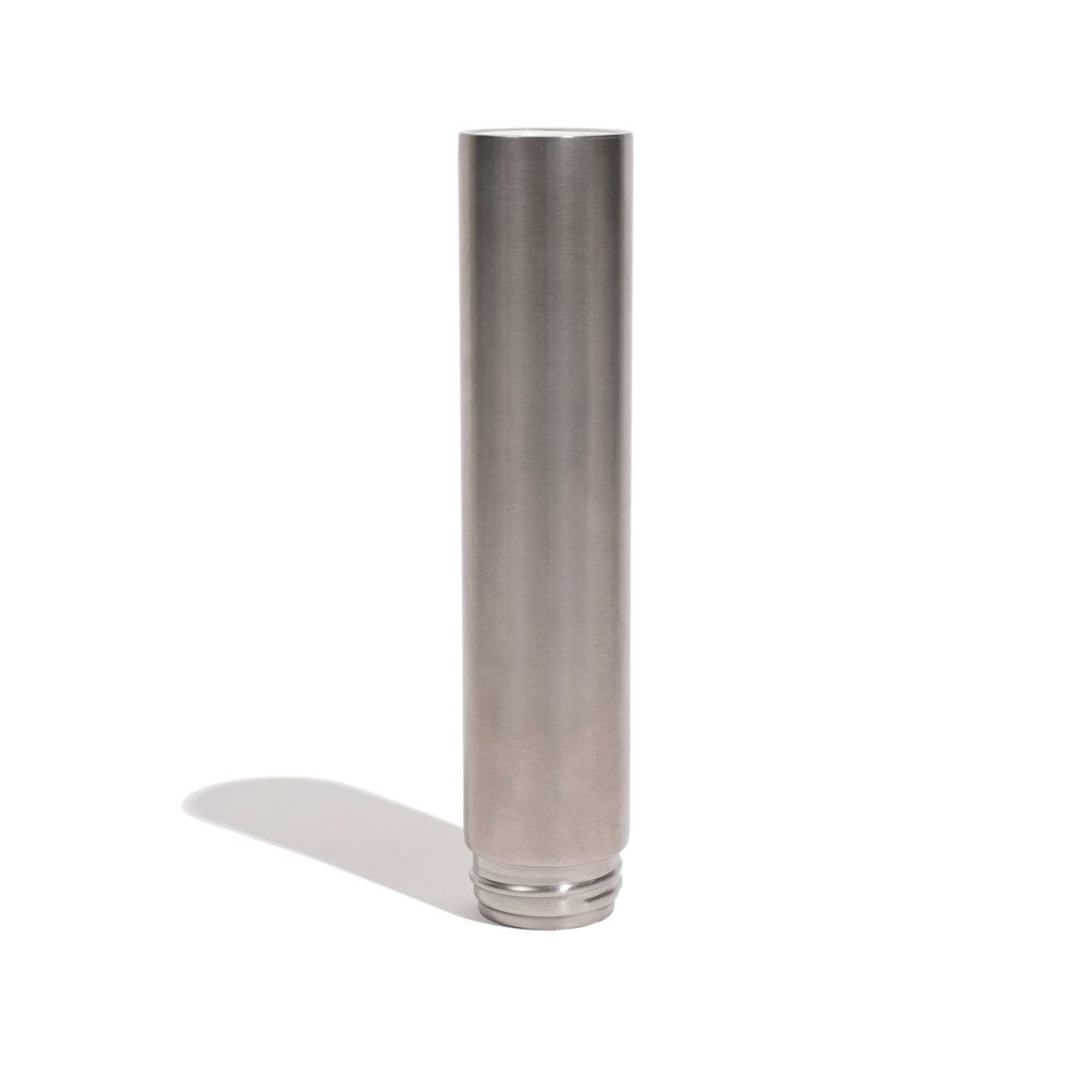 A front view of the Chill Steel Pipes Classic Stainless Steel Water Pipe, casting a long shadow on a plain white background.