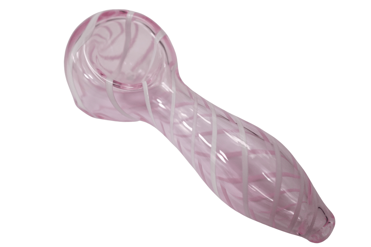 A close-up, angled view of the 4'' Simple Classic Heavy Duty Glass Spoon Hand Pipe, showing the smooth curves of the glass.