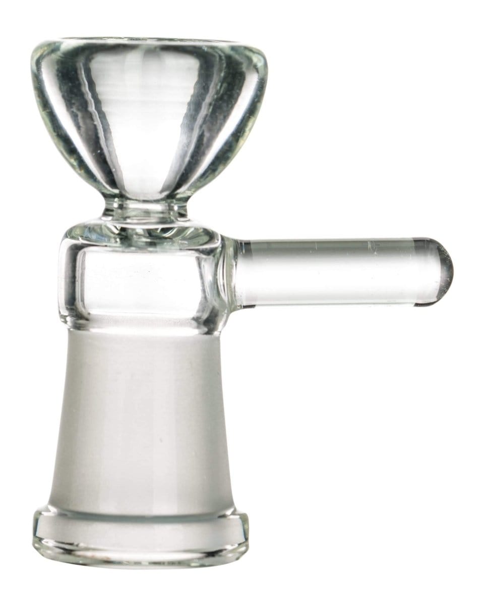 Front view of the Female Pinch Bowl, a clear glass bowl with a pinched upper rim, displayed on a white background.