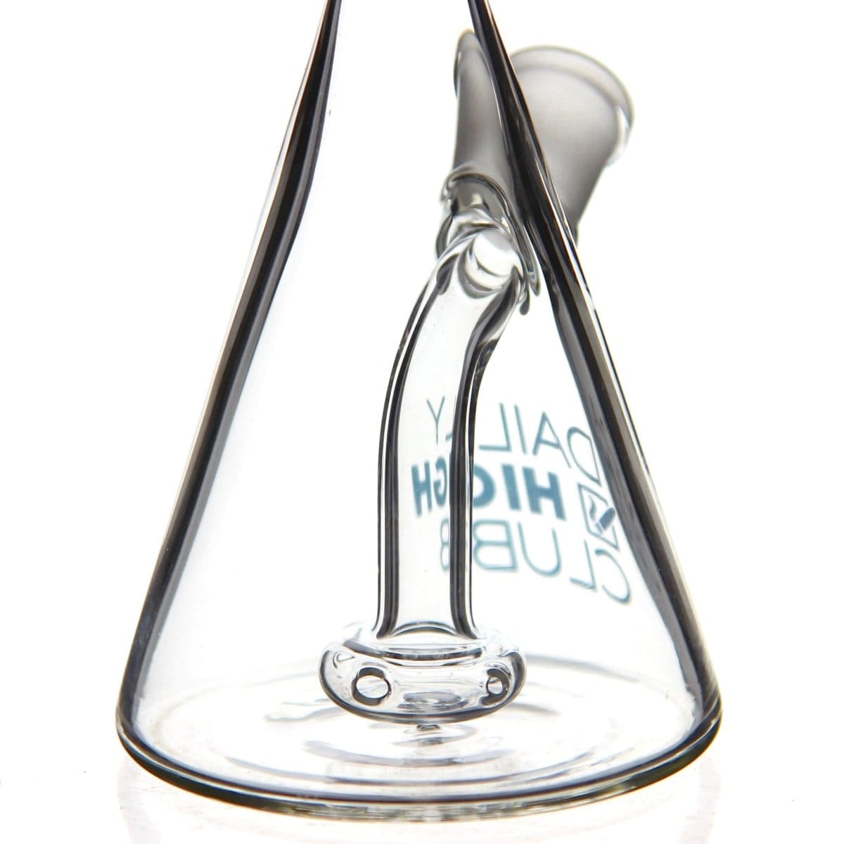 A studio shot of the DHC Originals "Frosted Donut" Bong, showcasing its clear glass construction in a three-quarter view.