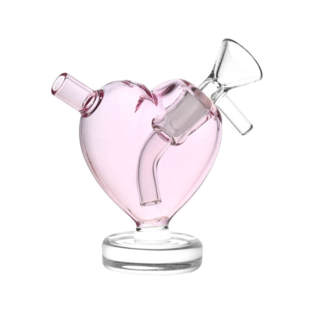 Front view of the 3" From The Heart Glass Mini Bubbler, a clear glass piece with a rounded base and gently curved neck.