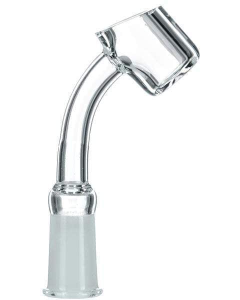 A close-up of the 4mm Thick Quartz Banger Nail, showing the clear quartz material and angled view of its open cup.