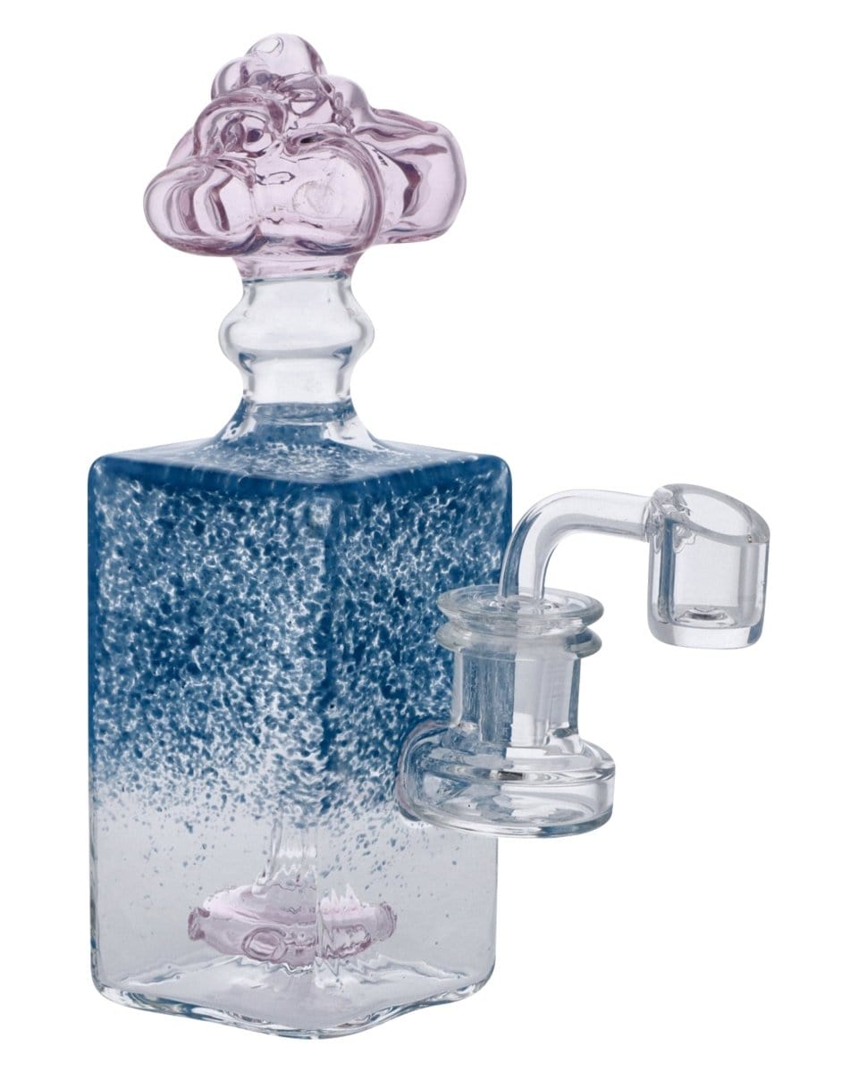 Front view of the 7" Box Bubbler Rig, a blue glass bubbler with a uniquely textured body and simple mouthpiece.
