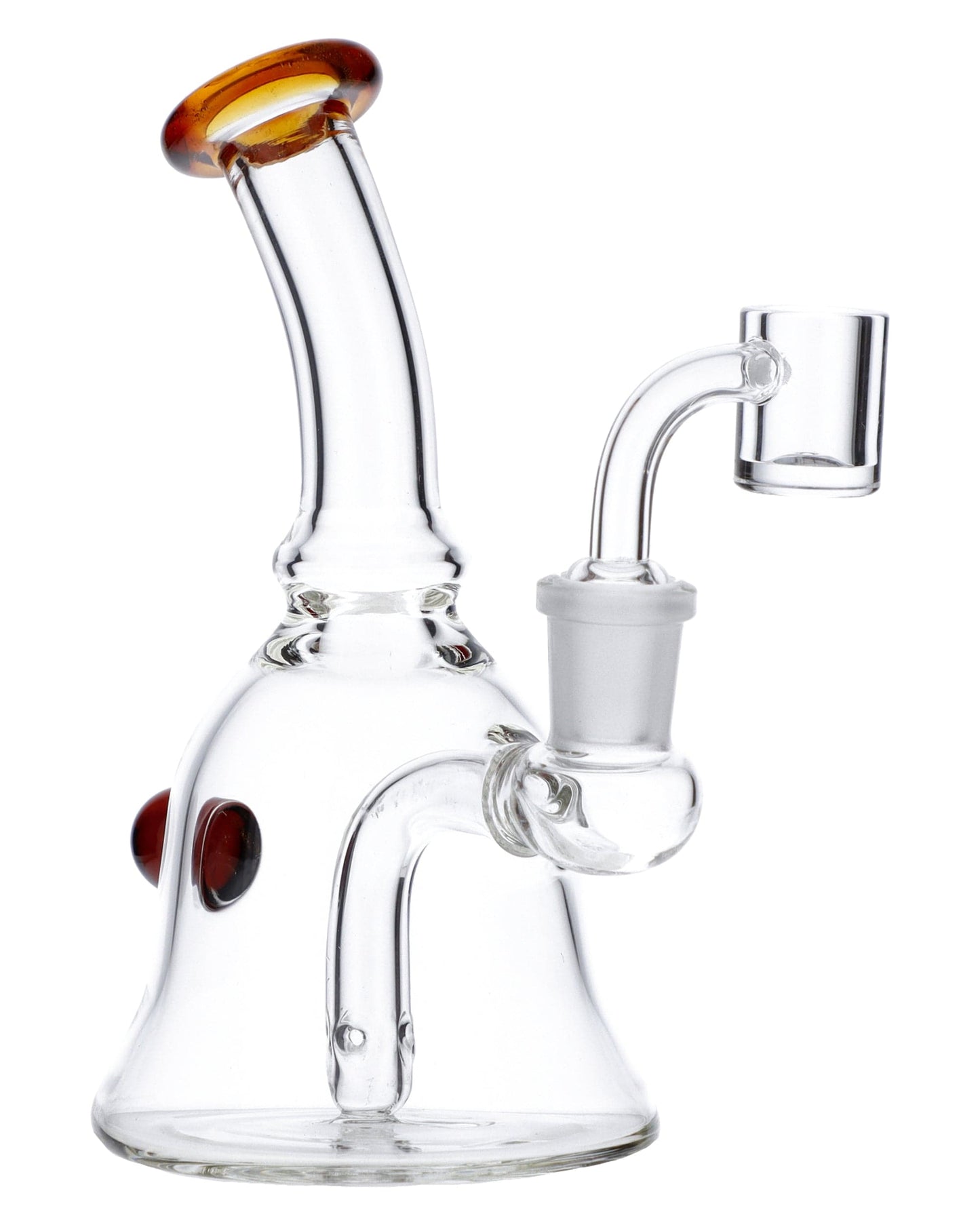 Front view of the Dab Rig w/Quartz Banger-Assort, featuring a clear glass rig with a quartz banger attachment.