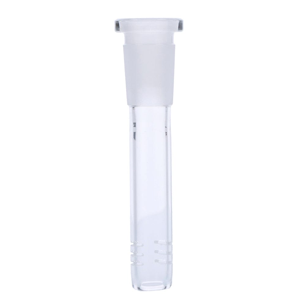 Front view of the 2.5-inch Replacement Downstem, a clear glass tube with a simple cylindrical shape.