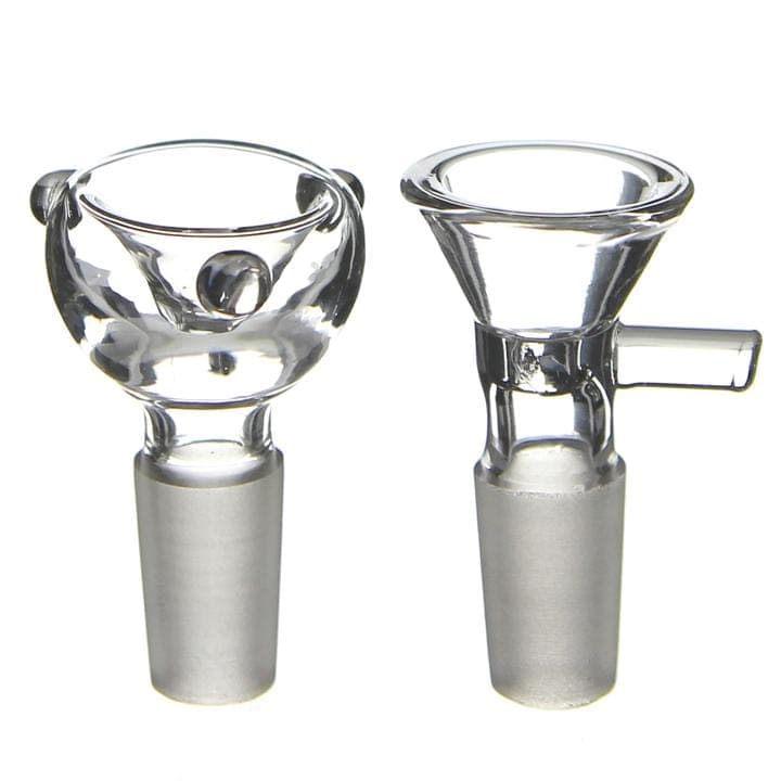 A close-up shot of the 18mm Flower Bowl, displaying the clear glass bowl angled against a plain white background.