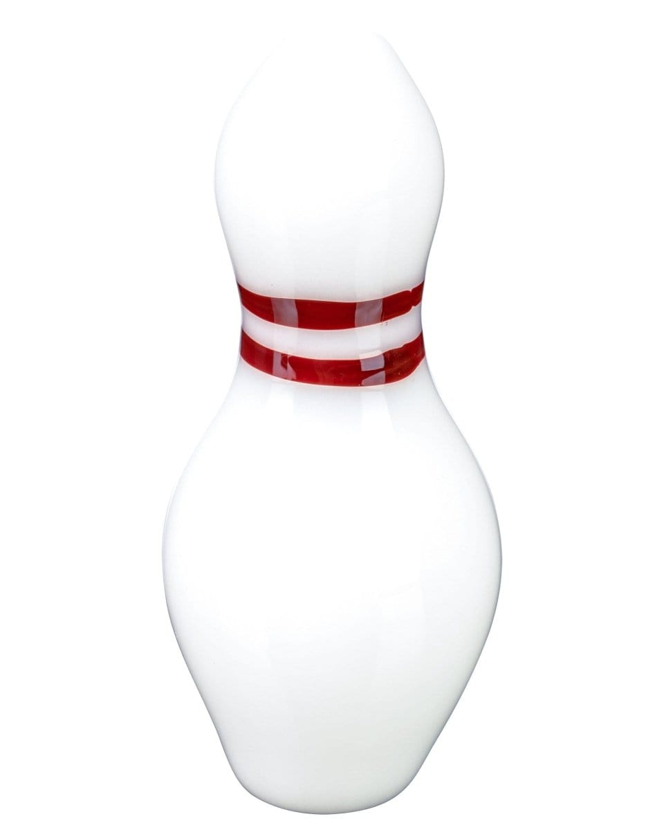 Front view of the Bowling Pin Hand Pipe, a white ceramic pipe resembling a bowling pin with a smooth, rounded base.