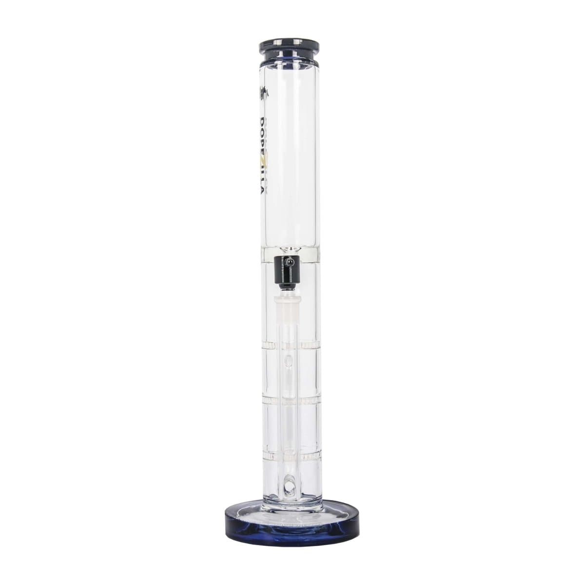 Front view of the DOPEZILLA CERBERUS 12 IN STRAIGHT WATER PIPE, a clear glass tube with a wide base, shown against a plain white background.