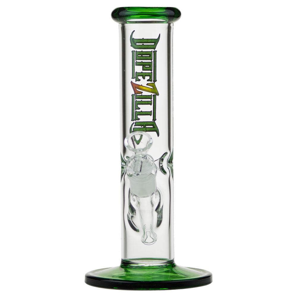 A studio shot of the Slimzilla 10" Straight Water Pipe, displaying its clear glass construction and simple cylindrical shape.