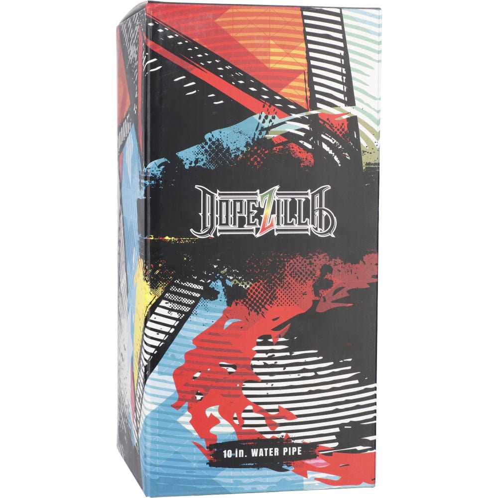 Front view of the Slimzilla 10" Straight Water Pipe, showcasing a vibrant, colorful design on its clear glass body.